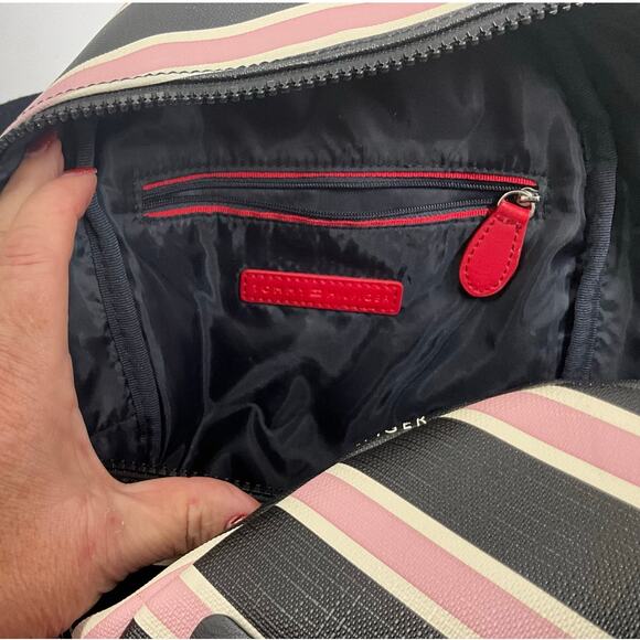 Tommy Hilfiger Classic Mini Backpack Purse Black Pink Cream Stripes - Picture 5 of 11